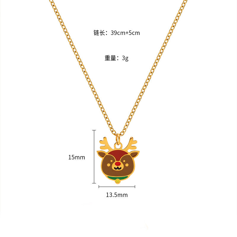 Wholesale Christmas Elk Snowman Bell Necklace